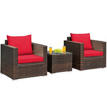Load image into Gallery viewer, 3 Pcs Patio Conversation Rattan Furniture Set with Cushion-Red