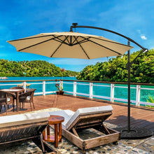 Load image into Gallery viewer, 10 Ft Solar LED Offset Umbrella with 40 Lights and Cross Base for Patio-Tan