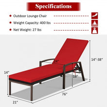 Load image into Gallery viewer, 2 pcs Patio Rattan Adjustable Back Lounge Chair-Red