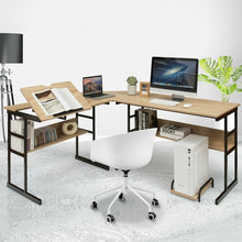 Load image into Gallery viewer, L-Shaped Computer Desk with Tiltable Tabletop-Natural