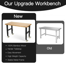 Load image into Gallery viewer, 48"×24" Adjustable Height Workbench Mobile Tool Bench Bamboo Top w/Caster-NA