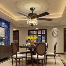 Load image into Gallery viewer, 52" Ceiling Fan with Light Retro Crystal Chandelier Ceiling Fan 5 Reversible Fan