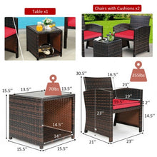 Load image into Gallery viewer, 3 Pieces PE Rattan Wicker Furniture Set with Cushion Sofa Coffee Table for Garden-Red