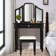 Load image into Gallery viewer, Vanity Dressing Makeup Table Set with Tri-Folding Mirror and Stool-Black