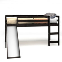 Load image into Gallery viewer, Twin Size Low Sturdy Loft Bed with Slide Wood -Espresso