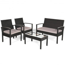 Load image into Gallery viewer, 4 pcs Patio Rattan Furniture Set Cushioned Loveseat Armrest Garden-Brown