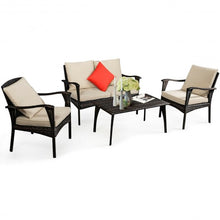 Load image into Gallery viewer, 4PCS Patio Rattan Wicker Furniture Set Cushioned Sofa Couch