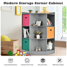 Load image into Gallery viewer, 3-Tier Kids Storage Shelf Corner Cabinet with 3 Baskets-Gray