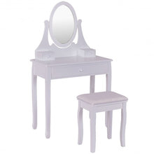 Load image into Gallery viewer, Vanity Wooden Makeup Dressing Table Stool Set -White