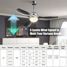 Load image into Gallery viewer, Modern 48" Ceiling Fan w/ Dimmable LED Light & Remote Control Reversible Blades
