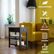 Load image into Gallery viewer, 3-Tier Nightstand Bedside Table Sofa Side with Double Shelves Drawer-Black