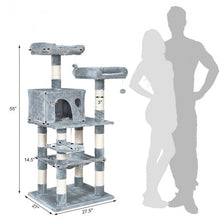 Load image into Gallery viewer, 55" Multi-Level Kitten Activity Tower with Hammock-Light Gray
