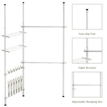 Load image into Gallery viewer, 2 Tier Telescopic Clothes Hangers with Shoe Rack & Shelf