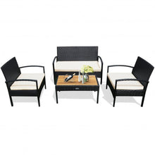 Load image into Gallery viewer, 4 Pcs Patio Rattan Furniture Set Sofa Chair Coffee Table with Cushion-White