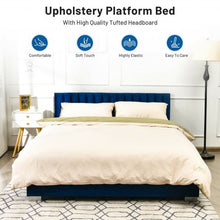Load image into Gallery viewer, Queen Tufted Upholstered Platform Bedstead Flannel Headboard-Navy