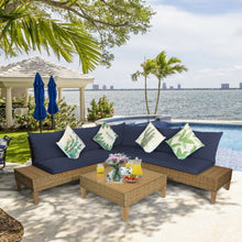 Load image into Gallery viewer, 4PCS Patio Rattan Furniture Set with Wooden Side Table-Navy