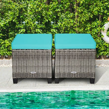 Load image into Gallery viewer, 2PCS Patio Rattan Wicker Ottoman Seat with Removable Cushions Without Blower-Turquoise