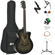 Load image into Gallery viewer, 40" Full Size Cutaway Acoustic Guitar Starter Guitarra Bundle Kit -Black