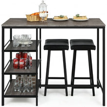 Load image into Gallery viewer, 3 Pcs Counter Height Dining Bar Table Set w/ 2 Stools and 3 Storage Shelves-BK