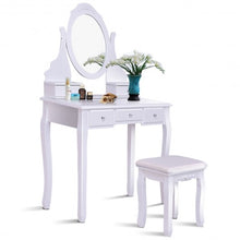 Load image into Gallery viewer, Wooden Vanity Set with 360° Rotating Oval Mirror and Cushioned Stool-White