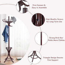 Load image into Gallery viewer, Wood Standing Hat Coat Rack with Umbrella Stand-Brown