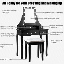 Load image into Gallery viewer, Vanity Dressing Table Set with 10 Dimmable Bulbs and Cushioned Stool-Black
