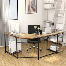 Load image into Gallery viewer, Reversible L-Shaped Computer Study Table with Shelves-Rustic Brown