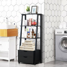 Load image into Gallery viewer, 4-Tier Ladder Bookshelf Storage Display with 2 Drawers