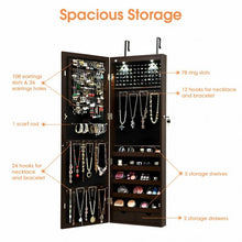 Load image into Gallery viewer, Lockable Wall Mount Mirrored Jewelry Cabinet with LED Lights-Brown
