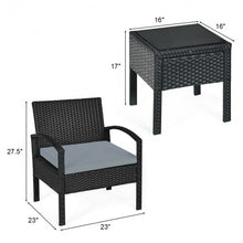 Load image into Gallery viewer, 3 Pieces Outdoor Rattan Patio Conversation Set with Seat Cushions-Gray