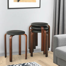 Load image into Gallery viewer, Set of 4 Bentwood Round Stool Stackable Dining Chair with Padded Seat -Black