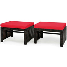 Load image into Gallery viewer, 2 Pieces Cushioned Patio Rattan Ottoman Foot Rest-Red