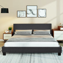 Load image into Gallery viewer, Queen Upholstered Platform Bed Frame with Linen Headboard Wood Slat-Gray