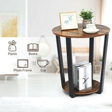 Load image into Gallery viewer, 2-tier Round End Table with Storage Shelf & Metal Frame-Brown