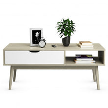 Load image into Gallery viewer, Coffee Cocktail Accent Table with Drawer and Storage Shelf-Gray