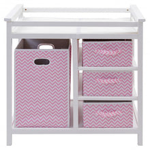 Load image into Gallery viewer, Infant Diaper Storage Changing Table with Hamper & 3 Basket -Pink