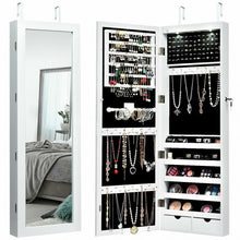 Load image into Gallery viewer, Lockable Wall Mount Mirrored Jewelry Cabinet with LED Lights-White