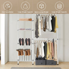 Load image into Gallery viewer, 2 Tier Telescopic Clothes Hangers with Shoe Rack & Shelf