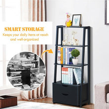 Load image into Gallery viewer, 4-Tier Ladder Bookshelf Storage Display with 2 Drawers