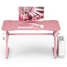 Load image into Gallery viewer, 47" Z-Shaped Computer Table with Cup Holder Headphone Hook-Pink