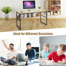 Load image into Gallery viewer, 55" Computer Desk Writing Table Workstation Home Office with Bookshelf-Natural