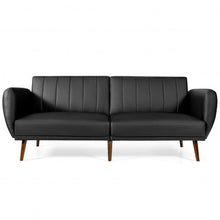 Load image into Gallery viewer, Convertible Futon Sofa Bed PU Adjustable Couch Sleeper with Wood Legs-Black