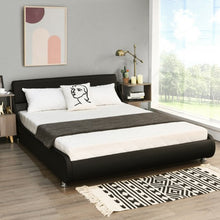 Load image into Gallery viewer, Queen Faux Leather Upholstered Platform Bed Frame Adjustable Headboard-Black