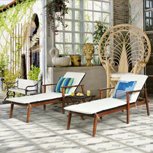 Load image into Gallery viewer, 3Pcs Protable Patio Cushioned Rattan Lounge Chair Set with Folding Table-White
