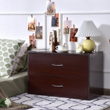 Load image into Gallery viewer, 2-Drawer Dresser Horiztonal Organizer End Table Nightstand with Handle Wood-Brown