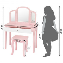 Load image into Gallery viewer, Kids Princess Make Up Dressing Table with Tri-folding Mirror & Chair-Pink