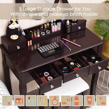 Load image into Gallery viewer, Touch Switch Makeup Dressing Vanity Table Set with 10 Light Bulbs-Coffee