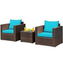 Load image into Gallery viewer, 3 Pcs Patio Conversation Rattan Furniture Set with Cushion-Turquoise