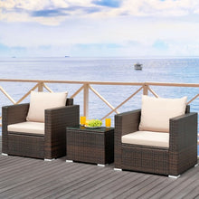Load image into Gallery viewer, 3 Pcs Patio Conversation Rattan Furniture Set with Cushion