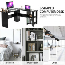 Load image into Gallery viewer, Modern L-Shaped Computer Desk with Shelves-Black
